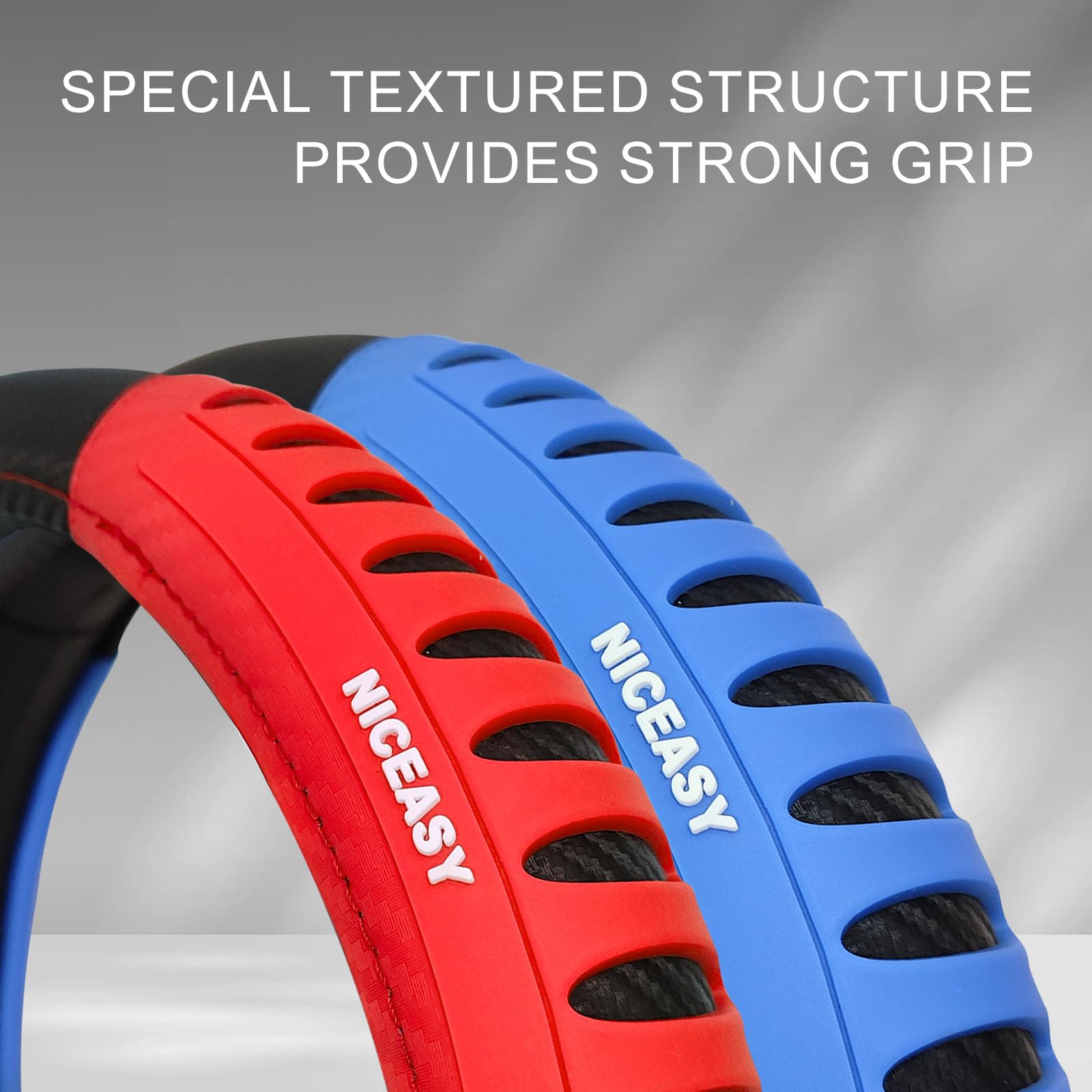 Niceasy Sport Grip Style Dark Red Leather Steering Wheel Cover,Black ,Universal Fit 14.5-15.25 Inch Steering Wheel